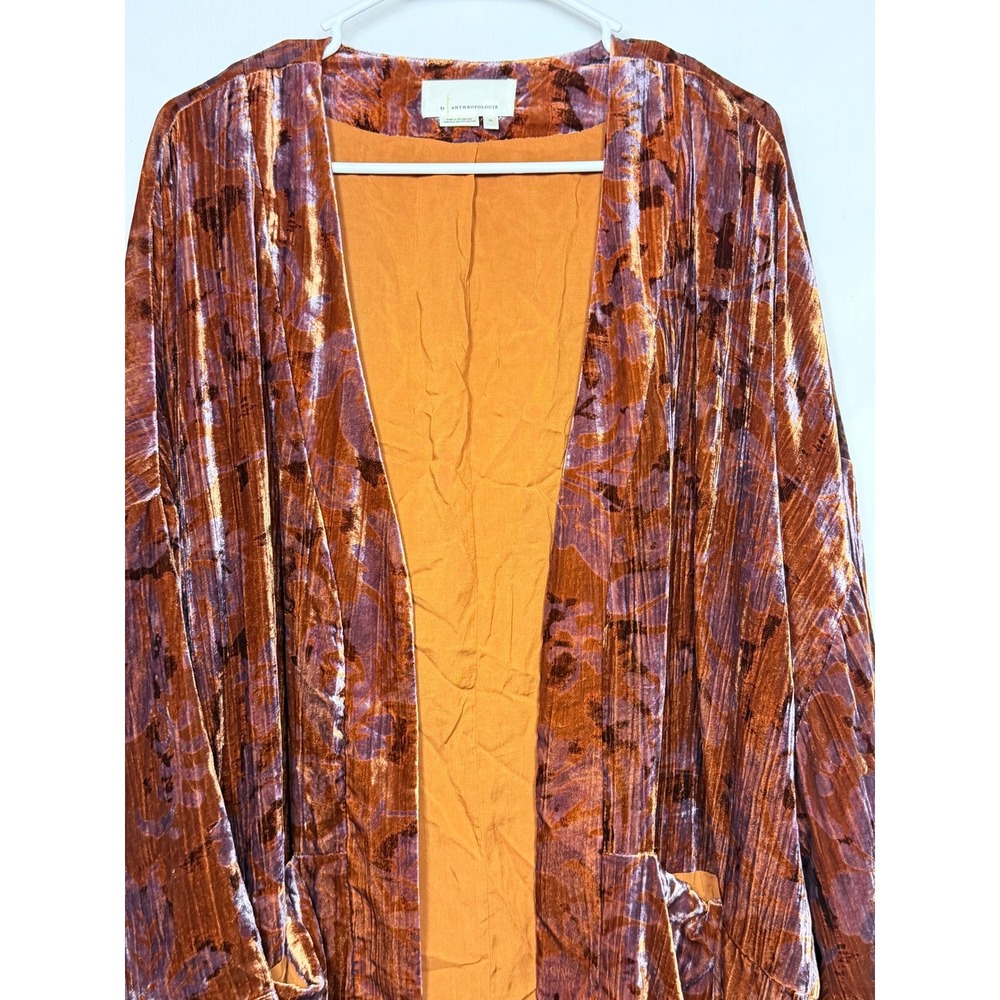 Anthropologie Velvet Kimono Cardigan XL Orange Purple Floral Open Boho Oversized - Picture 2 of 16